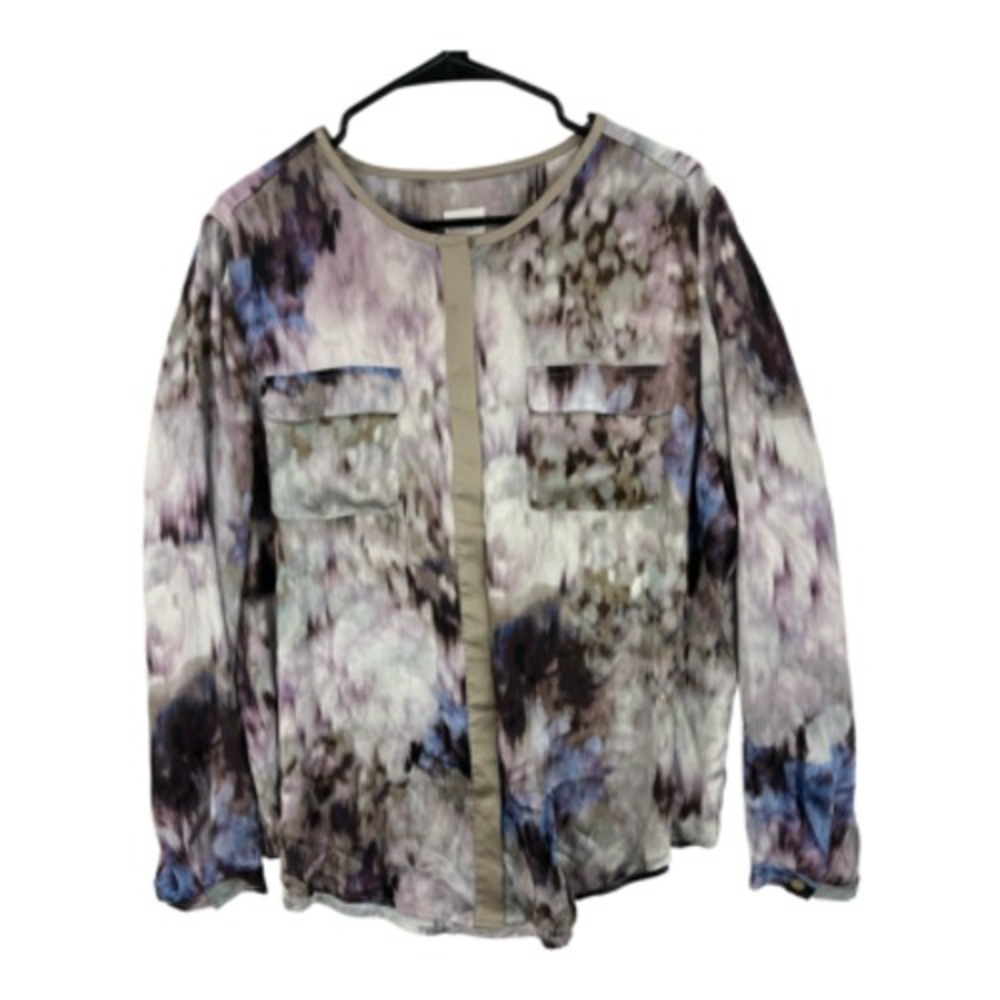 Chicos Womens Casual Top Multicolor Long Sleeve Hidden Button Placket Pockets 2